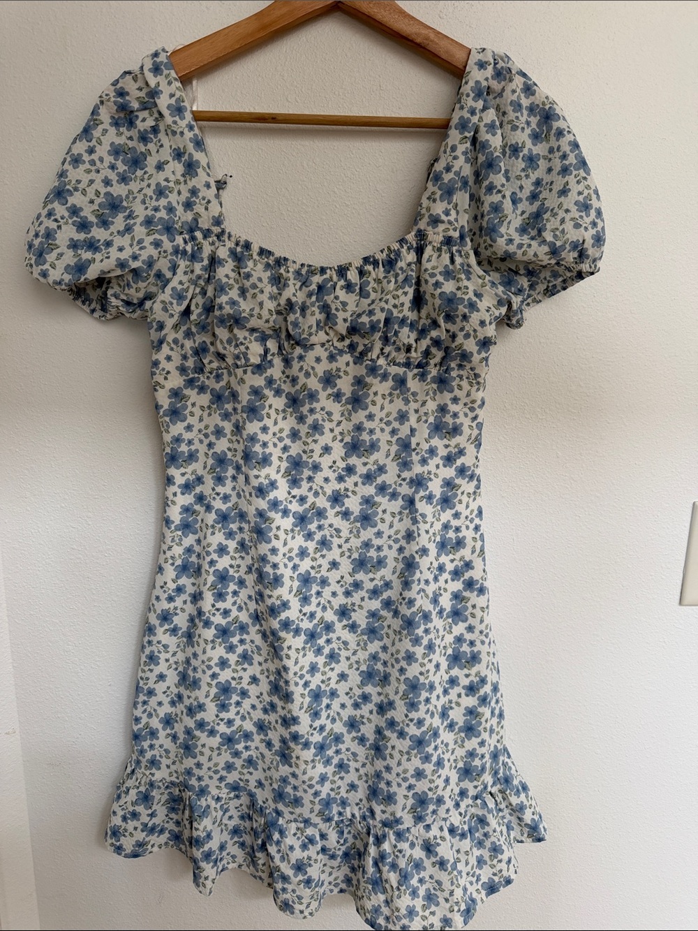 Lush White Mini Dress with Blue Floral Print